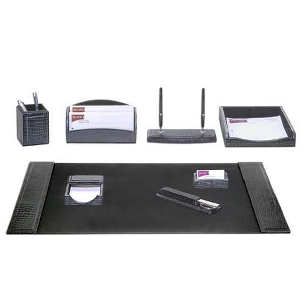 Dacasso Black Crocodile Embossed Leather 8-Piece Desk Set D2212 - main